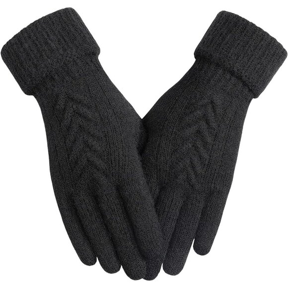 Women's Black Winter Warm Touch Screen Texting Elastic Knit Lined Stylish Gloves